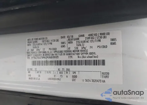2018 Ford Transit-350 Xlt from USA, damaged, VIN 1FBZX2ZM4JKA60605